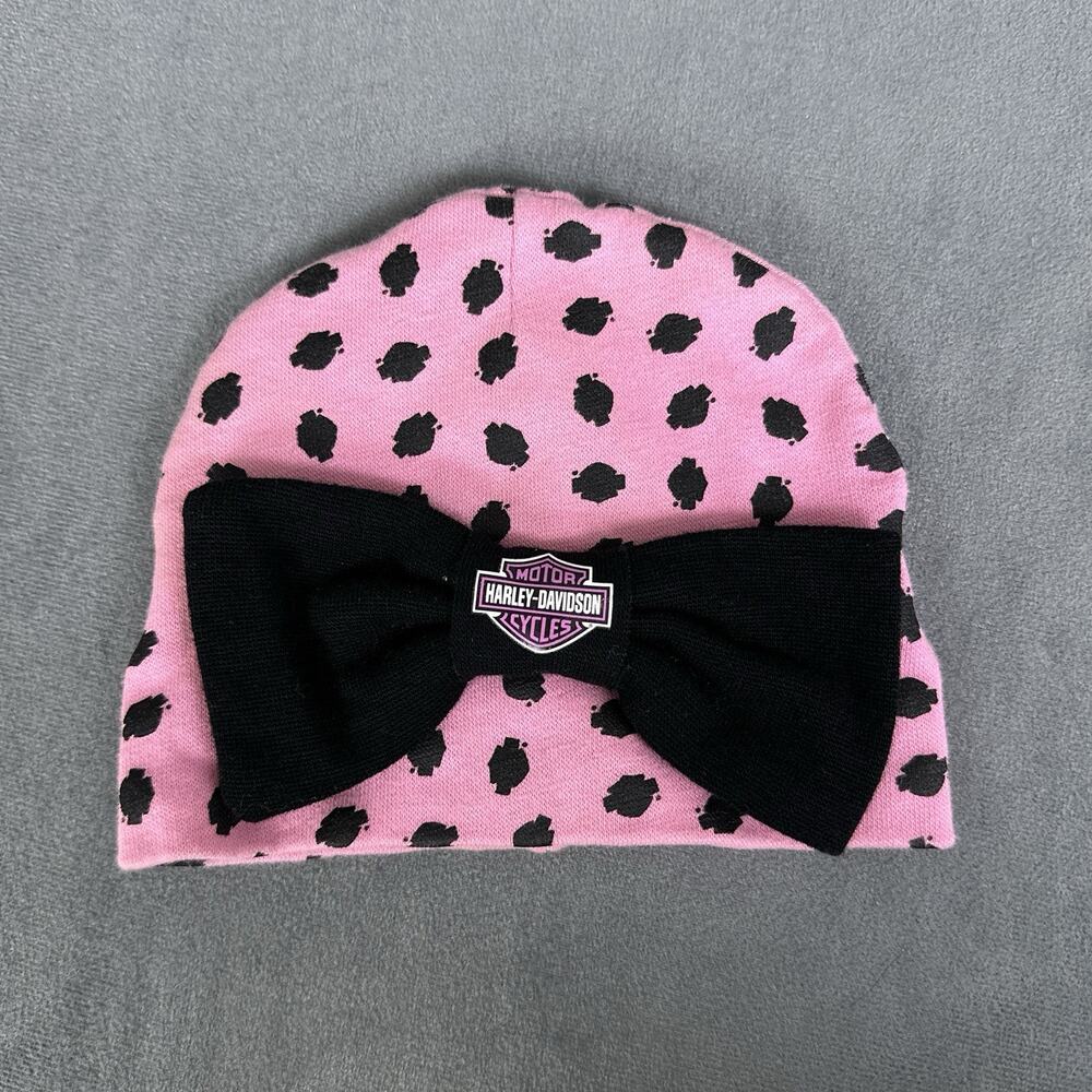 Baby Harley-Davidson Beanie Hat Bow Pink Black Size 0-6 Months Small SGI Apparel